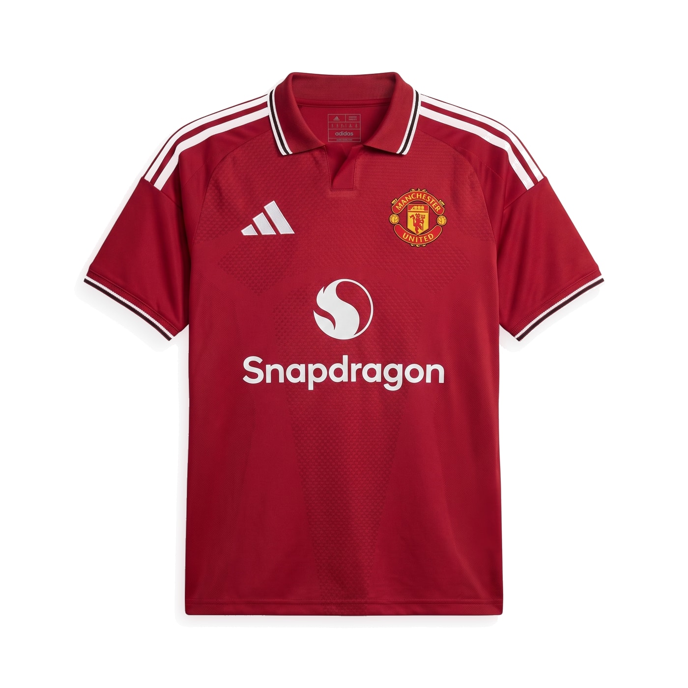 Manchester United 2026/27 home jersey in red held up to show the club crest.