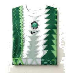 Nigeria Super Eagles retro jersey in white and green with a zigzag pattern across the body.